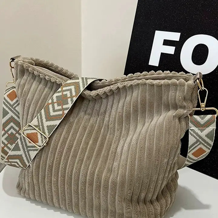 Corduroy Tote Bag with Guitar Shoulder Strap