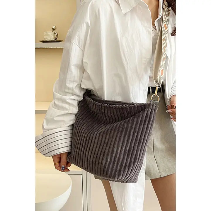 Corduroy Tote Bag with Guitar Shoulder Strap